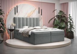 Lit double moderne Pirin 09 gris | 160 x 200 cm | Avec rangements | Matelas Bonell H3 | Velours
