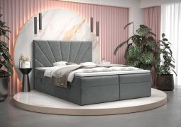 Lit boxspring avec rangements Pirin 19 gris | 140 x 200 cm | 2 espaces de rangement | Matelas Bonell H3 | Tissu velours