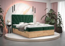 Lit simple élégant Pilio 18 | Design moderne vert et chêne Golden Craft | Couchage 140 x 200 cm | Rangement intégré
