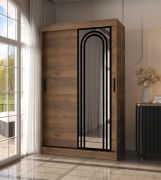 Armoire / Couleur : Noyer Warmia / 5 compartiments / 2 tringles / Finition haut de gamme / 120 x 62 x 200 cm / Armoire à portes coulissantes / Porte miroir / Design moderne