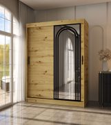 Armoire à portes coulissantes / Penderie à vêtements / Couleur : Chêne artisan / 5 compartiments / 2 tringles à vêtements / 150 x 62 x 200 cm / Finition haut de gamme / Porte miroir