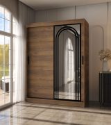 Armoire à portes coulissantes / Penderie à vêtements / Couleur : Noyer Warmia / 5 compartiments / 2 tringles à vêtements / 150 x 62 x 200 cm / Finition haut de gamme / Porte miroir