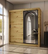 Armoire / Armoire à portes coulissantes / Couleur : Chêne artisan / 10 compartiments / 2 tringles à vêtements / Porte miroir décorative / 180 x 62 x 200 cm / Pour chambre à coucher