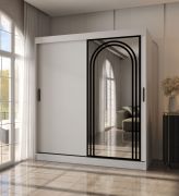 Armoire / Armoire à portes coulissantes / Blanc mat / 10 compartiments / 2 tringles à vêtements / Porte miroir décorative / 180 x 62 x 200 cm / Pour chambre à coucher