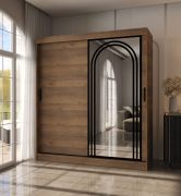 Armoire / Armoire à portes coulissantes / Couleur : Noyer Warmia / 10 compartiments / 2 tringles à vêtements / Porte miroir décorative / 180 x 62 x 200 cm / Pour chambre à coucher