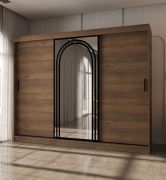 Armoire à portes coulissantes / Couleur : Noyer Warmia / 10 compartiments / 2 tringles à vêtements / 250 x 62 x 200 cm / Armoire / Porte miroir / Finition haut de gamme / Design moderne