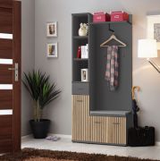 Vestiaire Ringerike 02, couleur : anthracite / chêne Artisan - dimensions : 203 x 90 x 32 cm (h x l x p), avec coussin d'assise