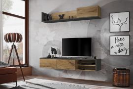 Meuble-paroi moderne Bjordal 10, couleur : chêne Flagstaff / anthracite - dimensions : 180 x 180 x 40 cm (h x l x p), avec fonction push-to-open