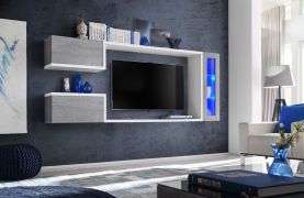 Meuble mural Bjordal 35 | Gris béton & blanc | 95 x 237 x 30 cm | 5 compartiments | Design moderne
