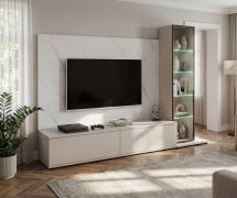 Meuble-paroi / Cachemire / Marbre blanc / Éclairage LED inclus / Fonction push-to-open / 240 x 45 x 175 cm / Design moderne / Pour salon