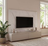 Meuble TV avec panneau mural / Cachemire / Marbre blanc / Finition de haute qualité / Fonction push-to-open / 180 x 45 x 155 cm / Aspect marbre