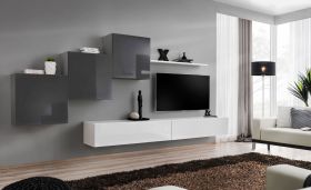 Ensemble mural moderne Balestrand 152 | Gris / Blanc | 150 x 330 x 40 cm | 10 compartiments