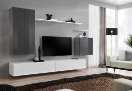 Meuble mural Balestrand 24 | Gris/Blanc | 160 x 270 x 40 cm | 5 portes | Design moderne