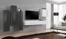 Meuble mural moderne Balestrand 40 | Gris / Blanc | 160 x 330 x 40 cm | 5 portes