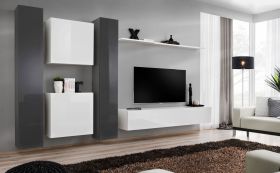 Meuble mural Balestrand 88 | Grand espace de rangement | Gris / Blanc | 180 x 330 x 40 cm | Push-to-open