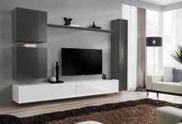 Elégant ensemble de salon Balestrand 120, Couleur : Gris / Blanc - dimensions : 180 x 280 x 40 cm (h x l x p), avec fonction push-to-open