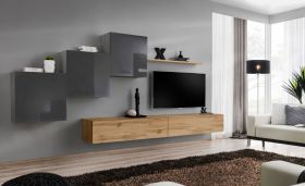 Ensemble mural design moderne Balestrand 160 | Gris & chêne Wotan | 150 x 330 x 40 cm | 10 compartiments, 5 portes