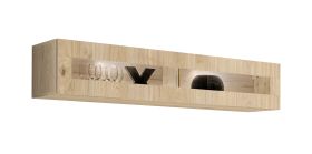 Vitrine suspendue / Éclairage LED inclus / Couleur : Chêne Hickory Jackson / 1 porte basculante / 2 compartiments / Fonction push-to-open / Dimensions : 160 x 29 x 30 cm