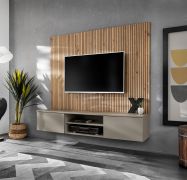 Meuble-paroi / Couleur : Gris argile / Chêne Artisan / Fonction push-to-open / 160 x 35 x 148 cm / 1 Meuble bas TV / Design moderne / 1 Panneau mural