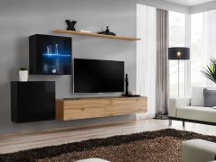 Meuble mural design Balestrand 238 | Noir & Chêne Wotan | 150 x 250 x 40 cm | 7 compartiments