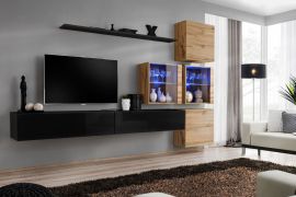 Meuble mural design Balestrand 302 | Noir & Chêne Wotan | 200 x 310 x 40 cm | Push-to-open