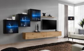 Meuble mural Balestrand 318 | Push-to-open | Noir & Chêne Wotan | 150 x 330 x 40 cm