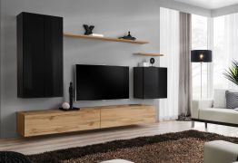 Ensemble mural Balestrand 30 | Noir & Chêne Wotan | 160 x 270 x 40 cm | 5 portes | Design moderne