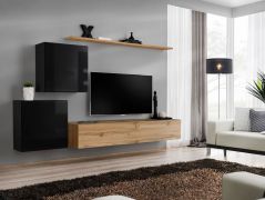 Meuble mural design Balestrand 78 | Noir & Chêne Wotan | 150 x 250 x 40 cm | Push-to-Open