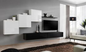 Meuble mural Balestrand 149 | Blanc/Noir | 150 x 330 x 40 cm | 5 portes design moderne