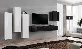 Meuble mural moderne Balestrand 37 | Blanc/Noir | 160 x 330 x 40 cm | 5 portes