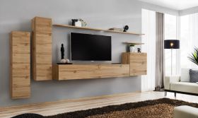 Meuble mural Balestrand 04 | Espace optimisé 160 x 330 x 40 cm | Finition chêne Wotan | Push-to-open