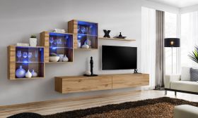 Meuble mural moderne Balestrand 308 | Chêne Wotan | 150 x 330 x 40 cm | 8 compartiments