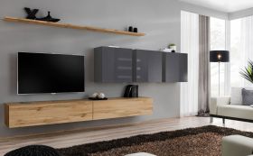 Mur TV moderne Balestrand 111 | Chêne Wotan & Gris | 150 x 340 x 40 cm | Grand espace de rangement