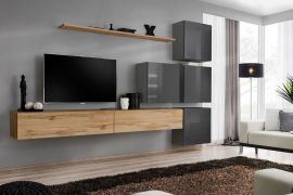 Meuble TV mural Balestrand 143 | Chêne Wotan & Gris | 200 x 310 x 40 cm | Grand espace de rangement