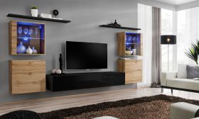 Meuble mural Balestrand 221 | Chêne Wotan & Noir | 160 x 320 x 40 cm | Grand espace de rangement