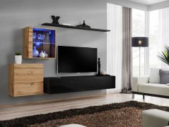 Meuble TV mural Balestrand 237 | Chêne Wotan & Noir | 150 x 250 x 40 cm | 3 portes | Design moderne