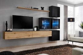 Meuble mural Balestrand 301 | Espace optimisé 200 x 310 x 40 cm | Eclairage LED | Finition chêne Wotan/noir