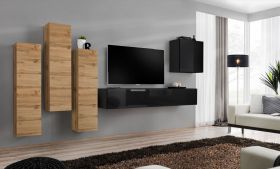 Meuble mural design Balestrand 45 | Chêne Wotan & Noir | 160 x 330 x 40 cm | Grand espace de rangement