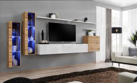 Mur TV moderne Balestrand 171 | Espace de rangement généreux | Chêne Wotan & Blanc | 160 x 330 x 40 cm