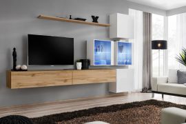 Meuble mural design Balestrand 299 | Chêne Wotan & Blanc | 200 x 310 x 40 cm | 10 compartiments