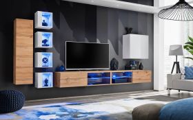 Parement mural Volleberg 91 | Chêne Wotan & Blanc brillant | 150 x 280 x 40 cm | Grand espace de rangement