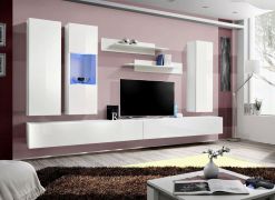 Meuble TV mural Hompland 58 blanc | Push-to-open | 170 x 320 x 40 cm | Design moderne