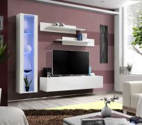 Meuble TV mural Hompland 66 blanc | 170 x 210 x 40 cm | Push-to-open | Rangement optimisé