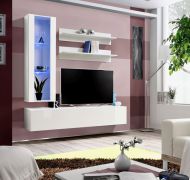 Mur TV Hompland 78 blanc | 170 x 160 x 40 cm | Vitrine suspendue | Design moderne