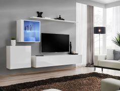 Meuble TV mural Balestrand 225 blanc | 150 x 250 x 40 cm | Éclairage LED intégré