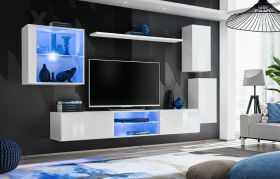 Meuble mural Volleberg 33 blanc | 140 x 250 x 40 cm | Design moderne avec étagère murale