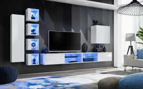 Meuble mural Volleberg 81 blanc | 8 portes Push-to-open | 150 x 320 x 40 cm | Rangement moderne