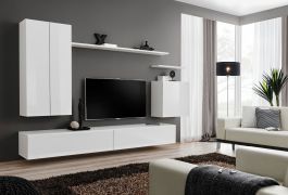 Mur TV design Balestrand 17 | Blanc élégant | 160 x 270 x 40 cm | 12 compartiments