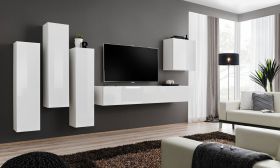 Exceptionnel mur de salon Balestrand 33, Couleur : Blanc - dimensions : 160 x 330 x 40 cm (h x l x p), avec fonction push-to-open