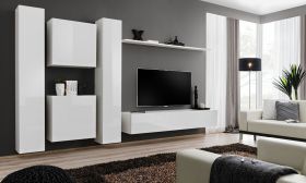 Mur TV Balestrand 81 blanc | 180 x 330 x 40 cm | 4 portes | Finition haut de gamme